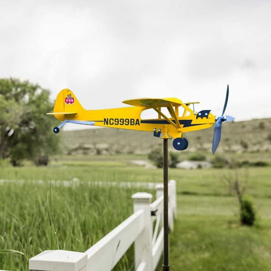 Windspiel "Flugzeug NC999BA" (30 x 32 cm) in gelb - Piper J3 Cub