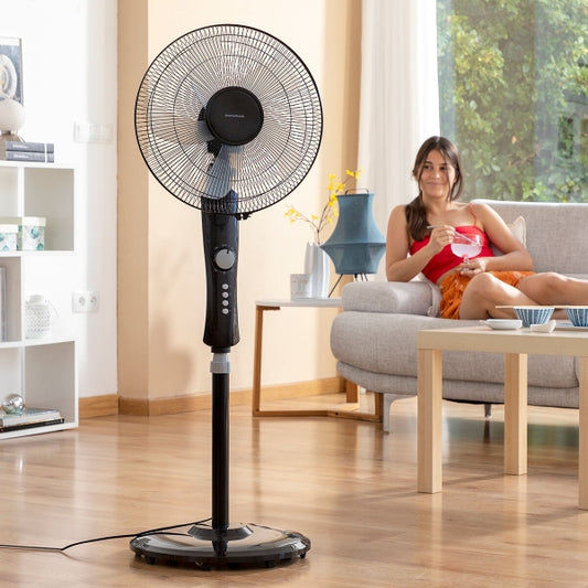 Ventilateur "Breezinn" en noir - ventilateur sur pied avec minuterie