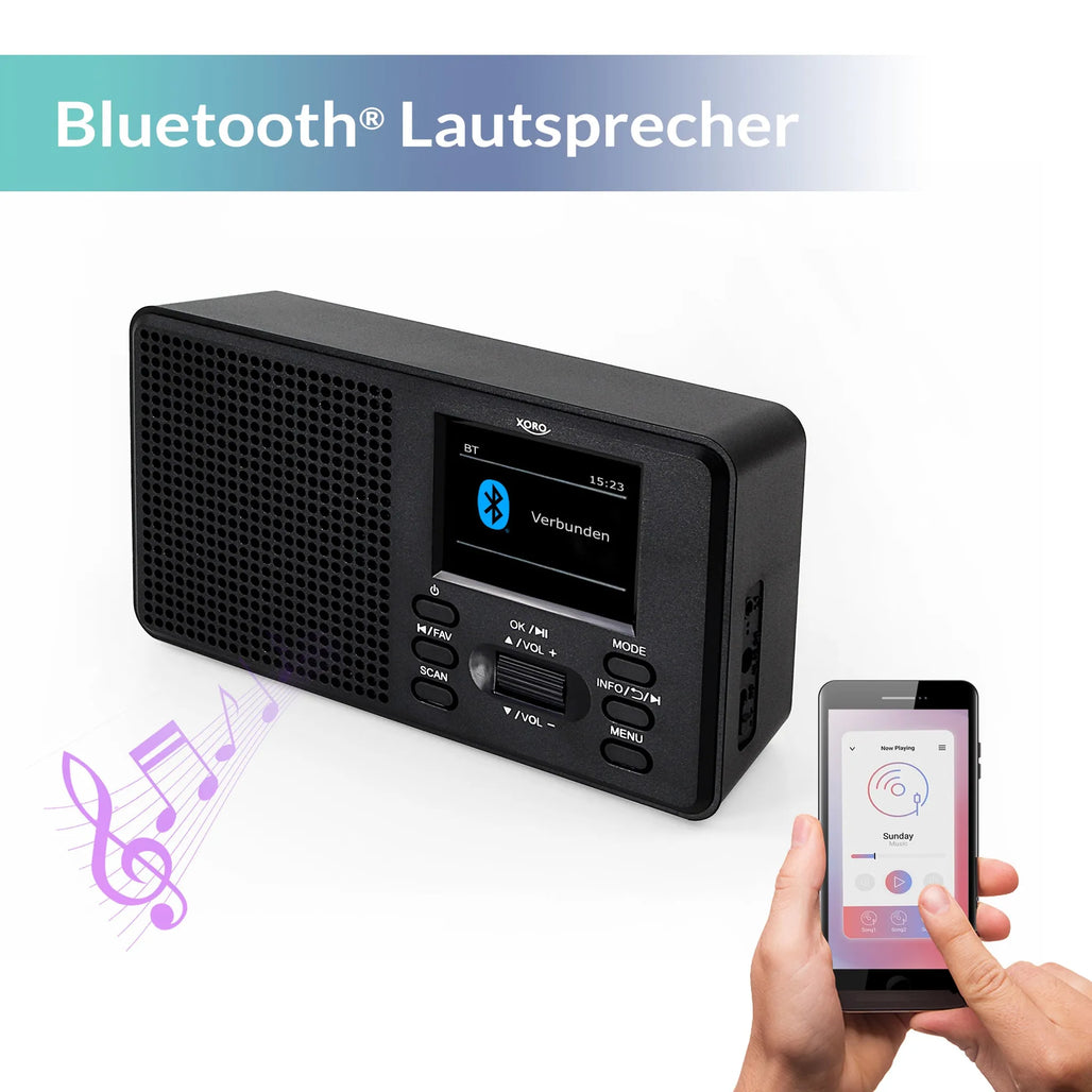 Radio Transistor (DAB/DAB+/UKW) von Xoro - Bluetooth & Farbdisplay