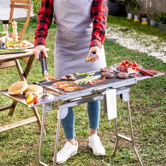 Grill charbon de bois "ExelQ" avec deux étagères - Grill de table pliable