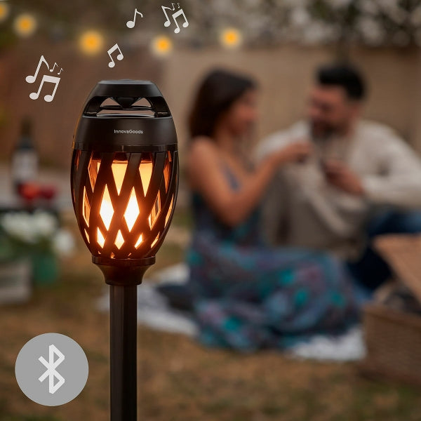 Lampe de jardin & Enceinte BT 2-en-1 - Avec flammes LED