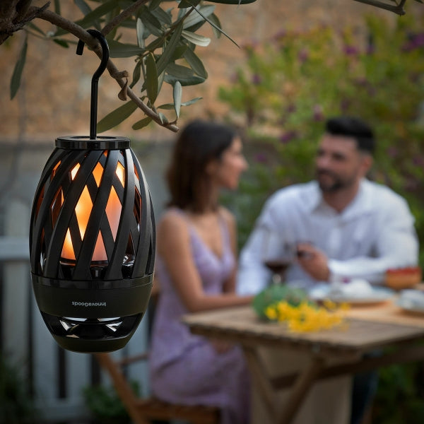 Lampe de jardin & Enceinte BT 2-en-1 - Avec flammes LED