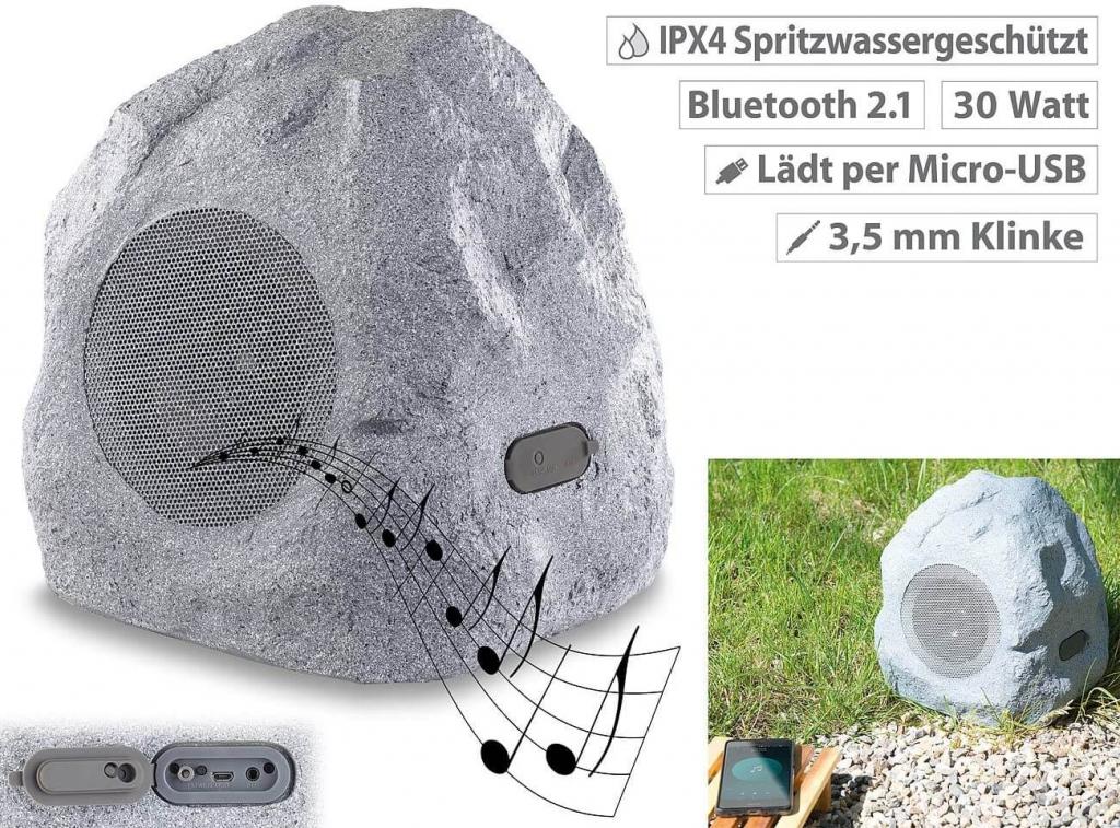 Lautsprecher im Stein-Design mit Bluetooth - Gartenspeaker (30 Watt) - maicona