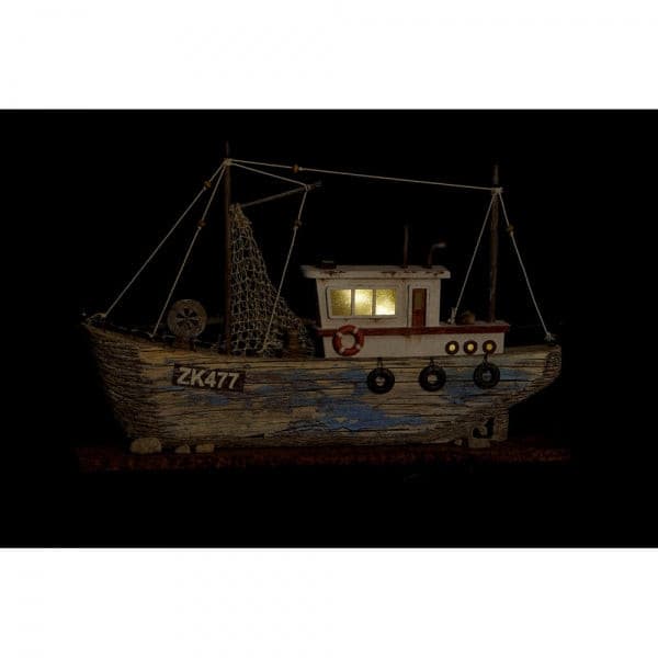 Décoration Bateau de pêche maritime avec LED - En bois de Paulonia