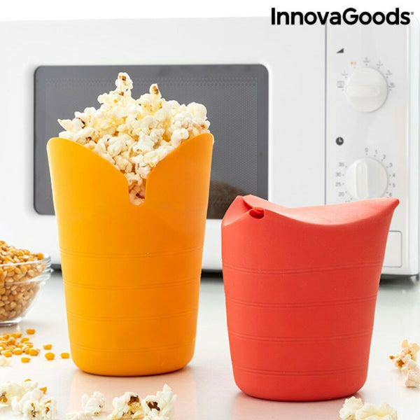 Boîte à pop-corn (2 pièces) en silicone pliable - Préparer au micro-ondes