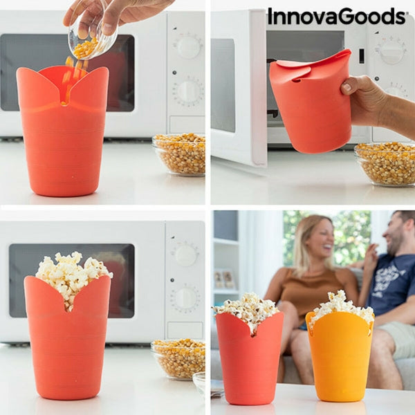 Boîte à pop-corn (2 pièces) en silicone pliable - Préparer au micro-ondes