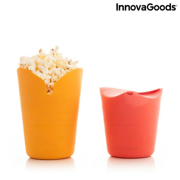 Boîte à pop-corn (2 pièces) en silicone pliable - Préparer au micro-ondes